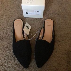 Black suede mules